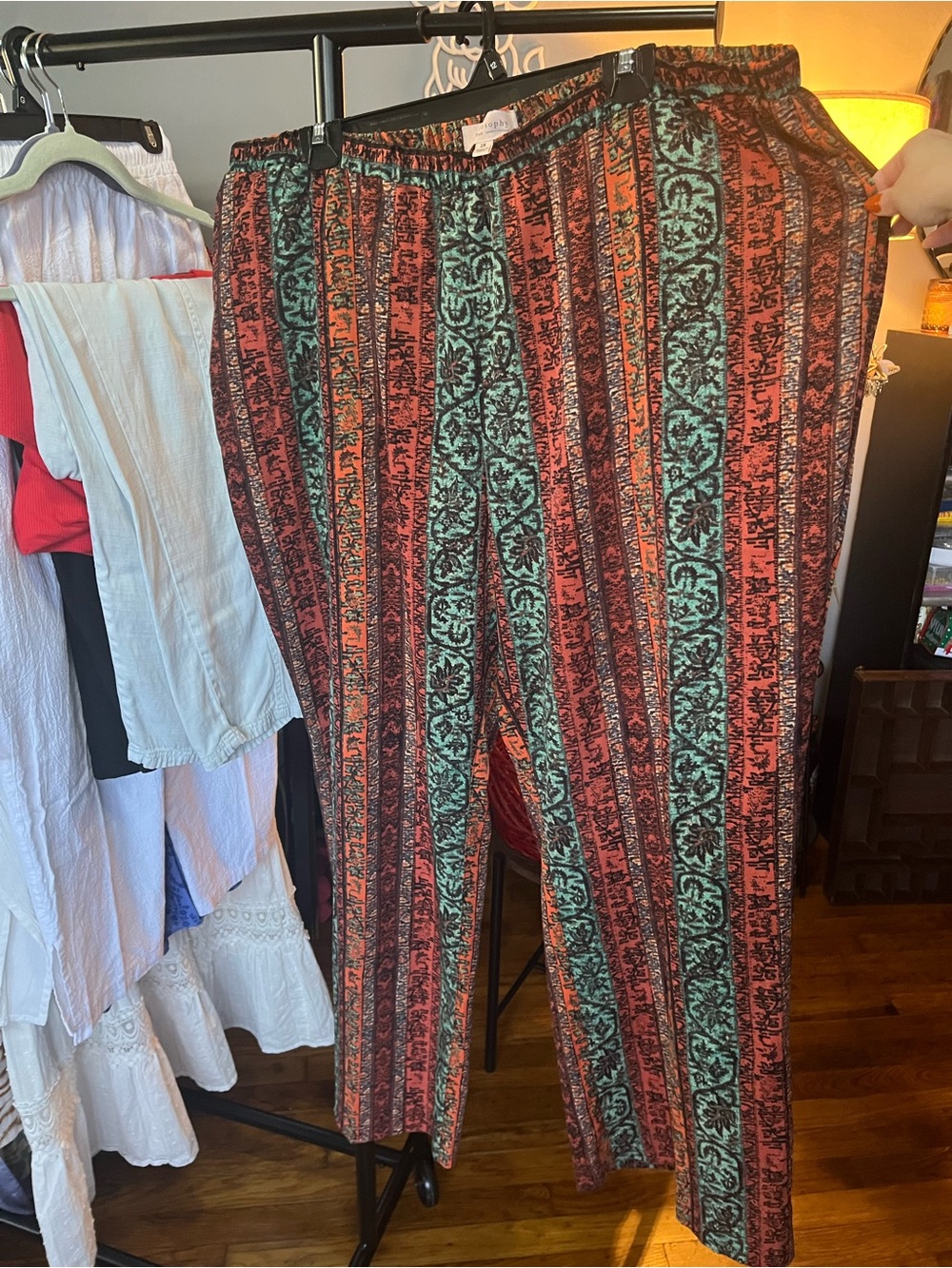 2X Philosophy Boho Stripe Printed Elastic-Waist Pants